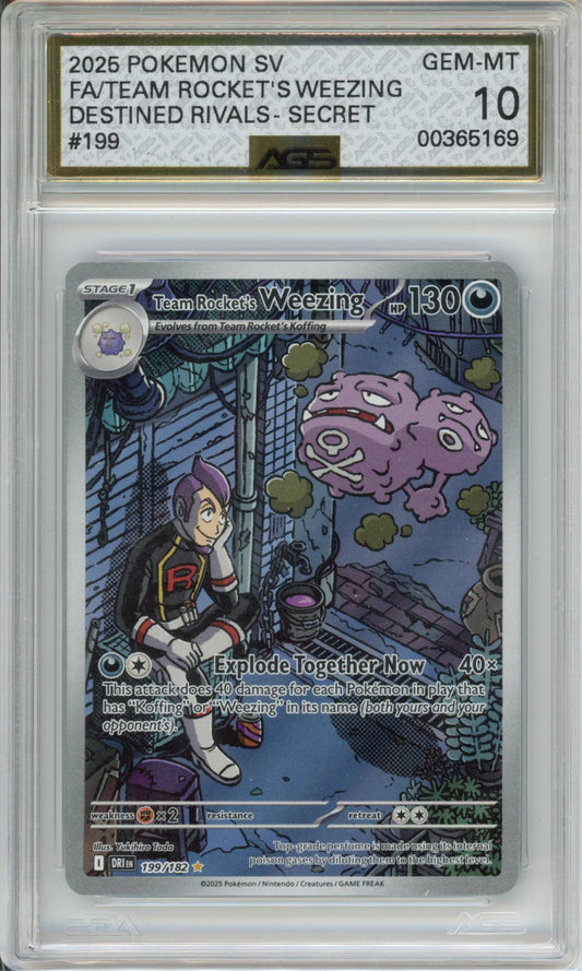 2025 Pokemon Destined Rivals Team Rocket's Weezing #199 AGS 10