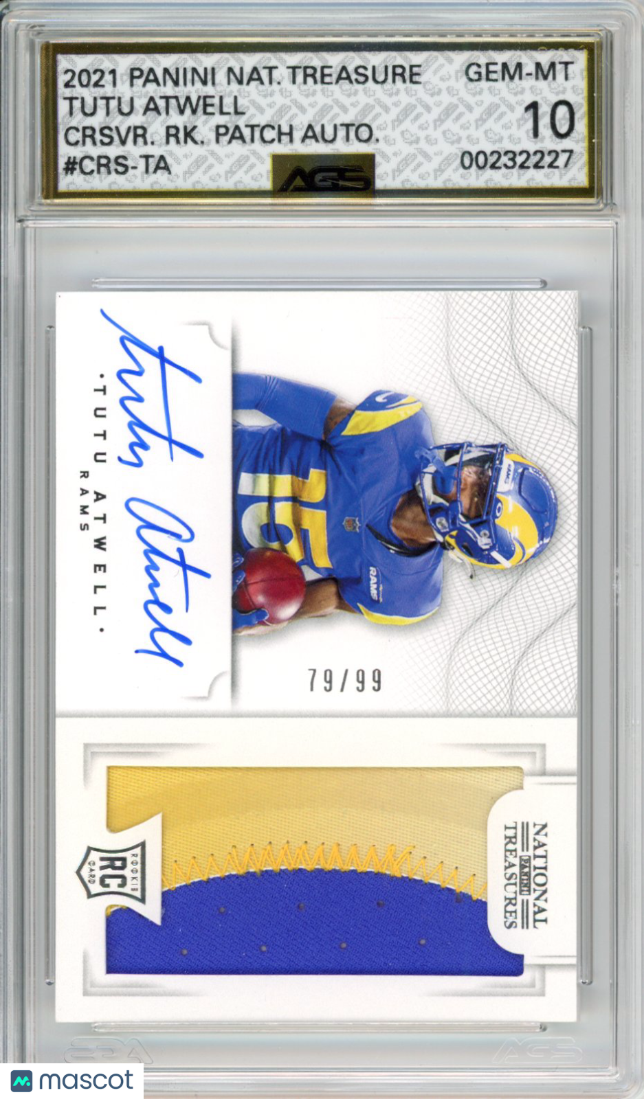 2022 Football 2021 Panini National Treasures Tutu Atwell #CRS-TA /99 AGS 10