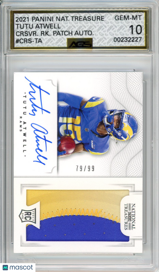 2022 Football 2021 Panini National Treasures Tutu Atwell #CRS-TA /99 AGS 10