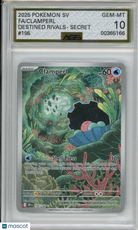2025 Pokemon Destined Rivals Clamperl #195 AGS 10