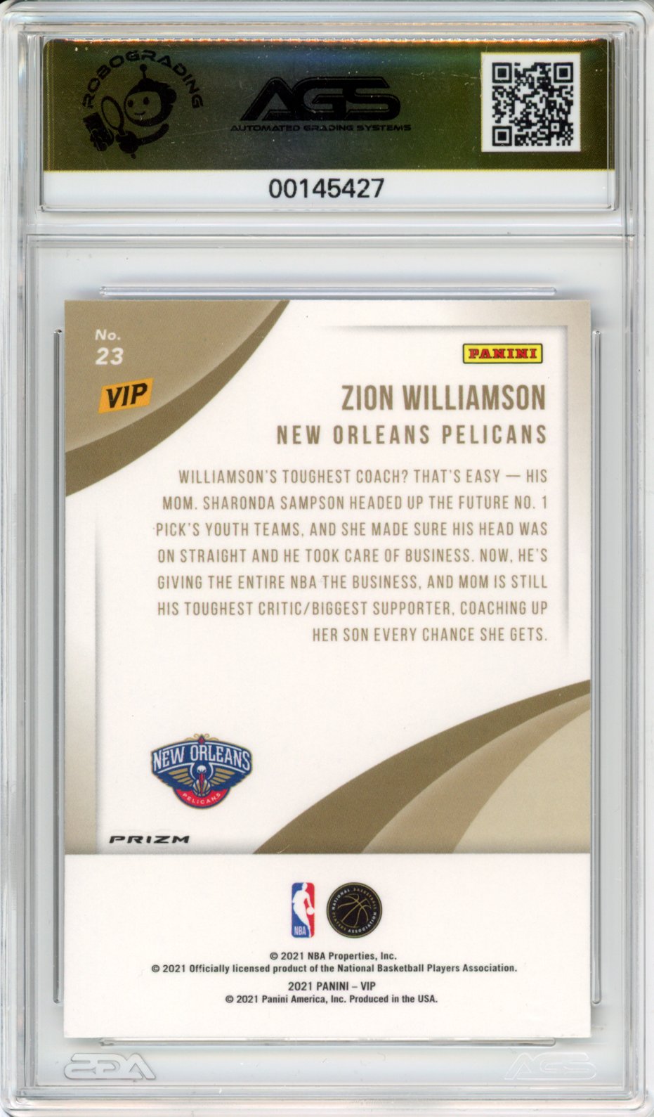 Multi-Sport 2022 Panini National Convention VIP Gold Pack Zion Williamson #023 AGS 10