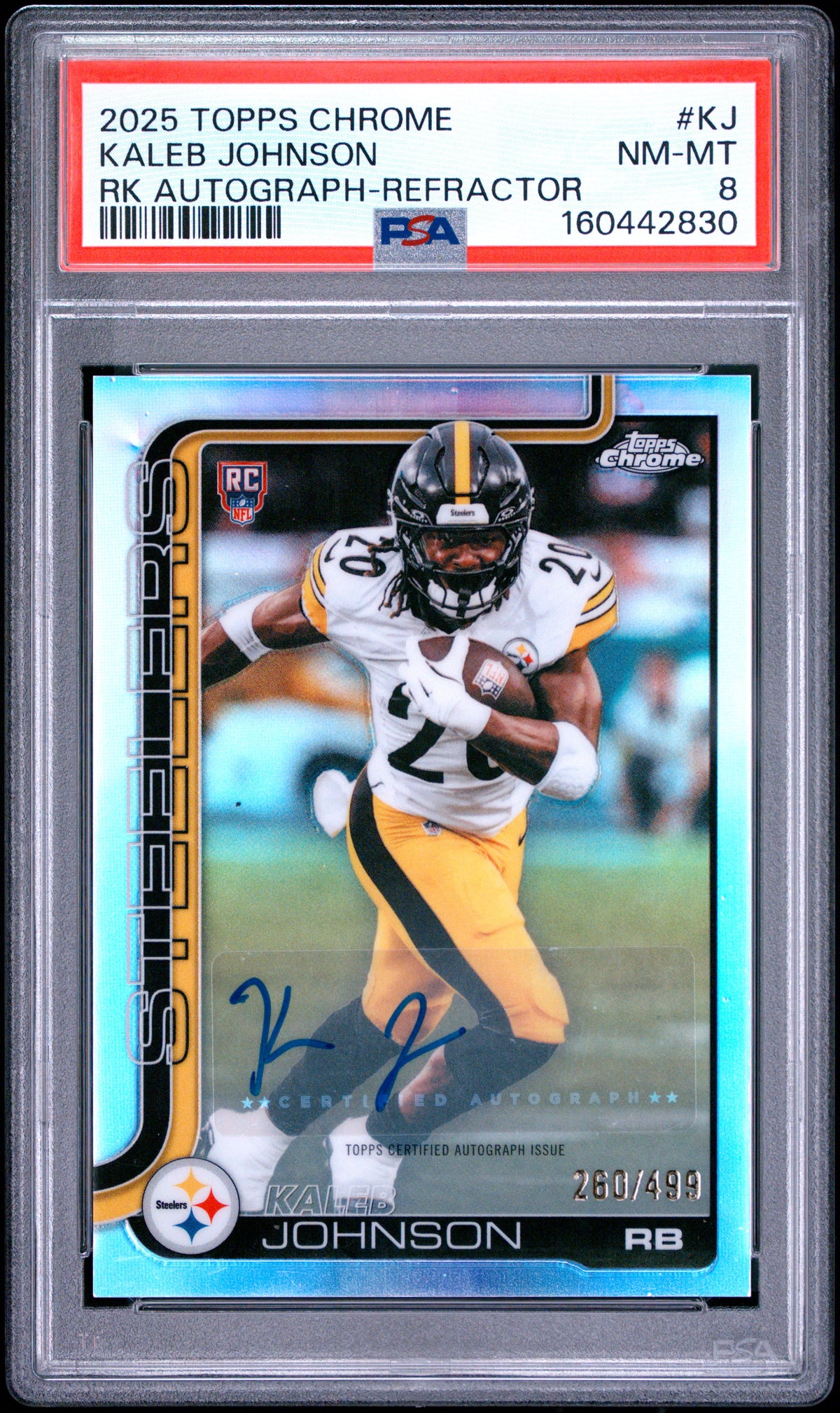 2025 Topps Chrome Rookies Autograph Kaleb Johnson Refractor KJ English PSA 8