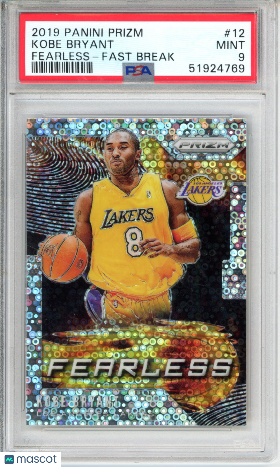 2019 Panini Prizm Fearless Kobe Bryant #12 Fast Break PSA 9