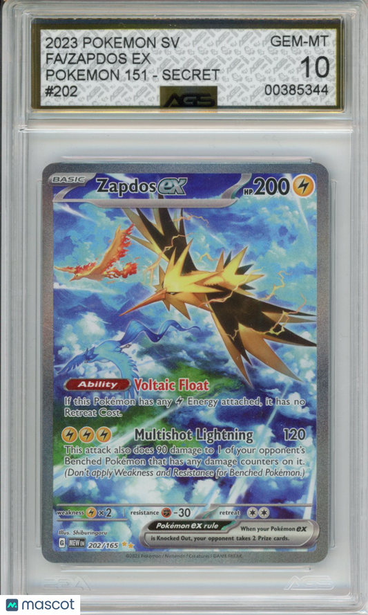 2023 Pokemon 151 Zapdos ex #202 AGS 10