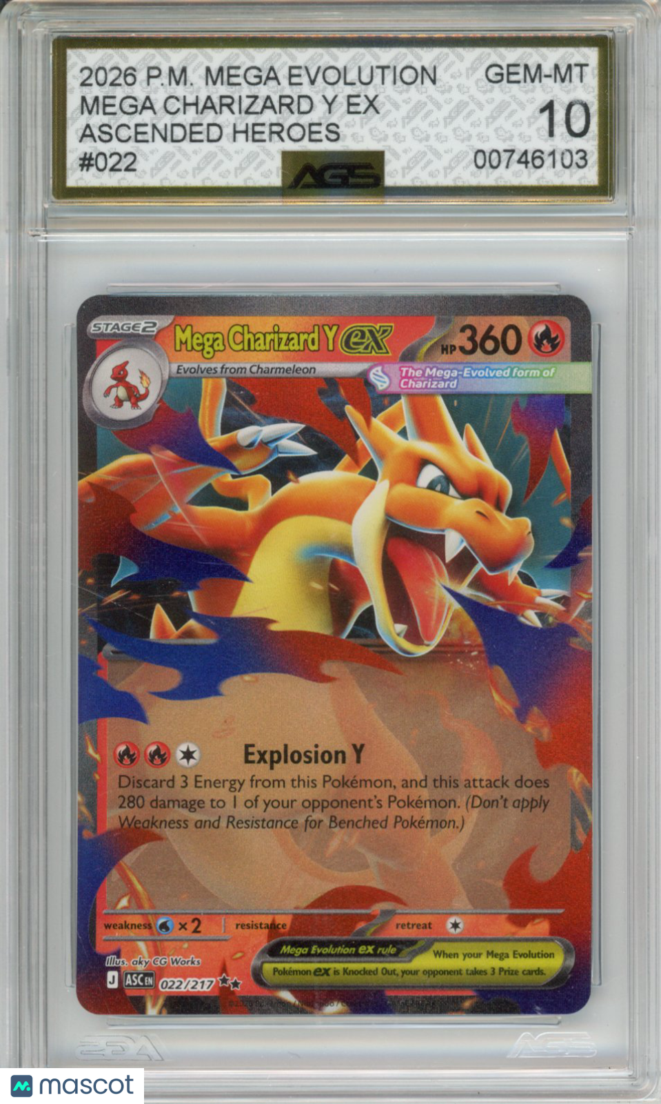 2026 Pokemon Ascended Heroes Mega Charizard Y ex #022 Unlimited AGS 10