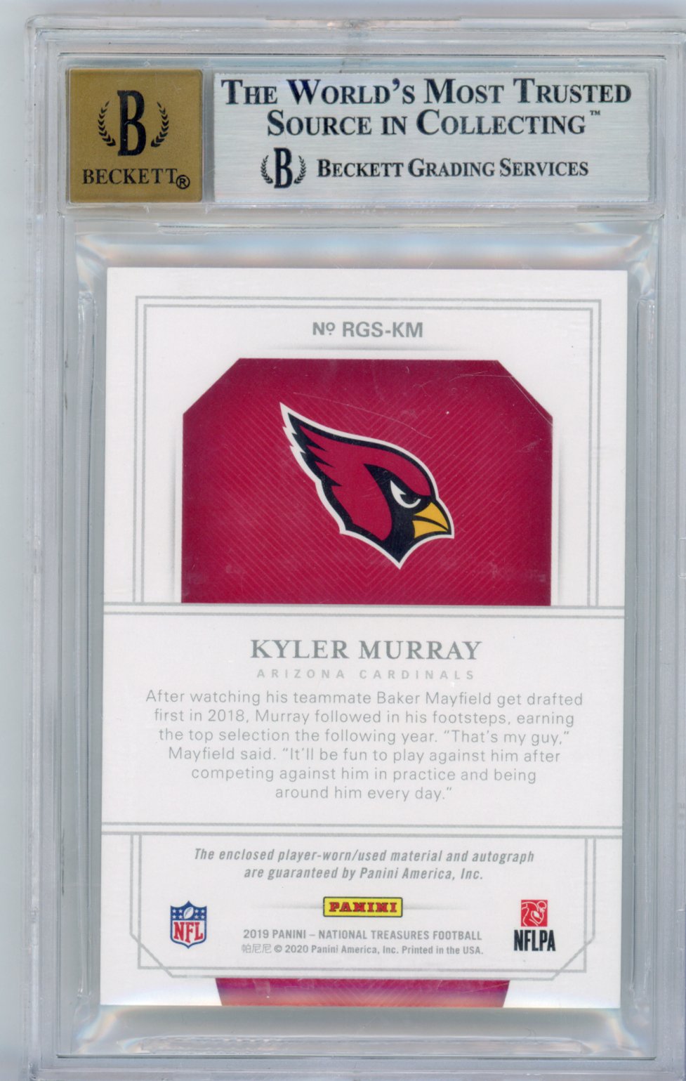 2019 Panini National Treasures Kyler Murray #1 Glove Signatures NFL Shield English BGS 8.5