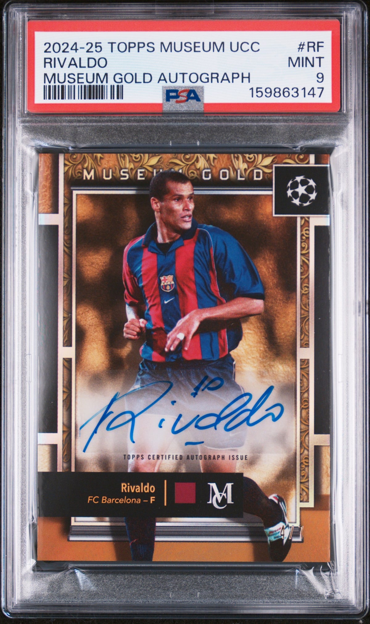 2024 unknown unknown 2025 Topps Museum Collection UEFA Club Competitions Museum Gold Autographs Rivaldo RF English PSA 9