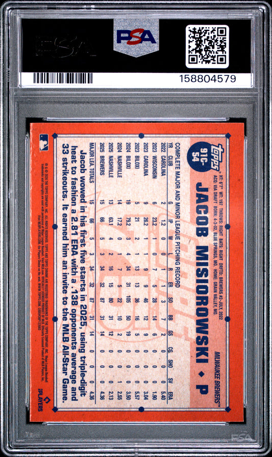 2026 Topps Silver Pack 1991 Chrome Promo Jacob Misiorowski Green 91C-54 English PSA 9