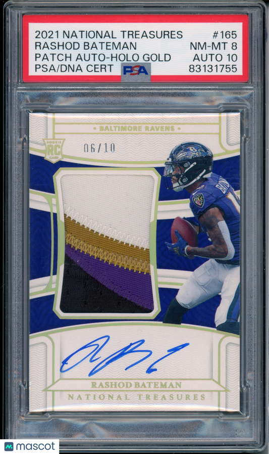2021 National Treasures Rashod Bateman #165 Rookie Patch Auto Gold PSA 8 RPA
