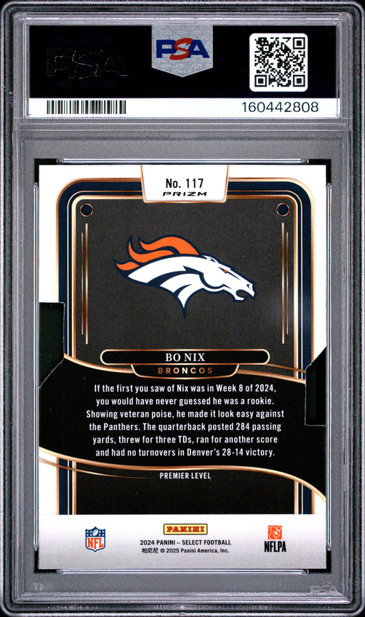 2024 Panini Select Football Bo Nix #117 Silver Die-Cut English PSA 8