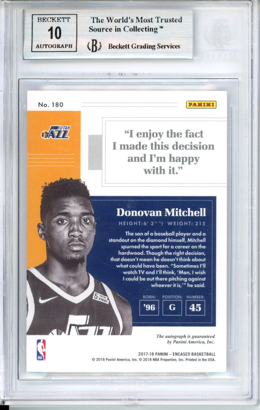 2017 Panini Encased Donovan Mitchell #180 BGS 9 Auto 10