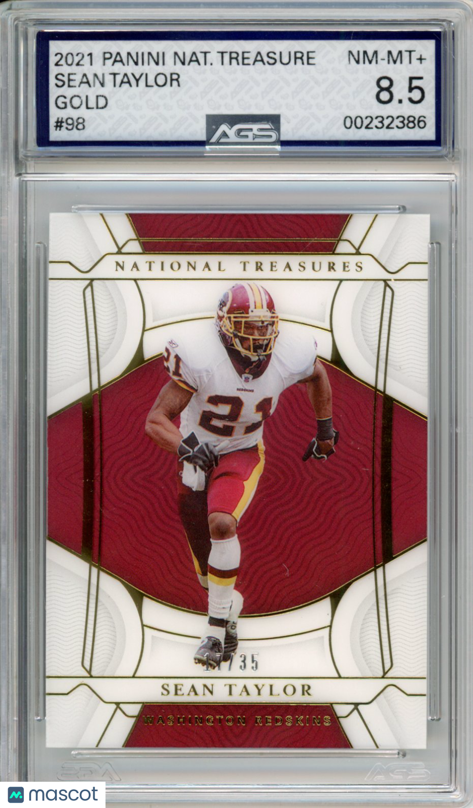 2022 Football 2021 Panini National Treasures Sean Taylor #098 /35 AGS 8.5
