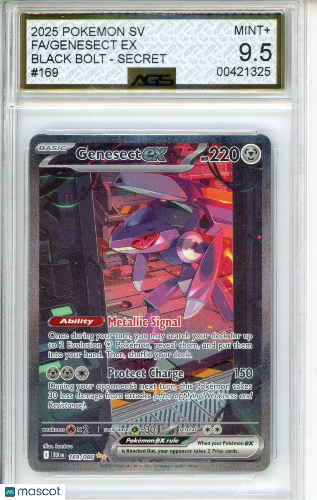 2025 Pokemon BLACK BOLT GENESECT EX #169 Unlimited AGS 9.5
