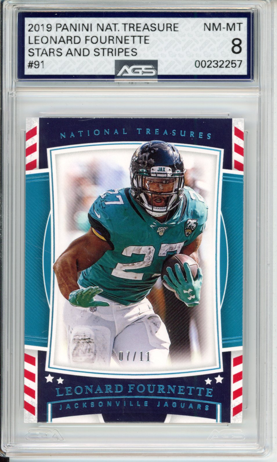2019 Panini National Treasures Leonard Fournette #91 Stars and Stripes English AGS 8
