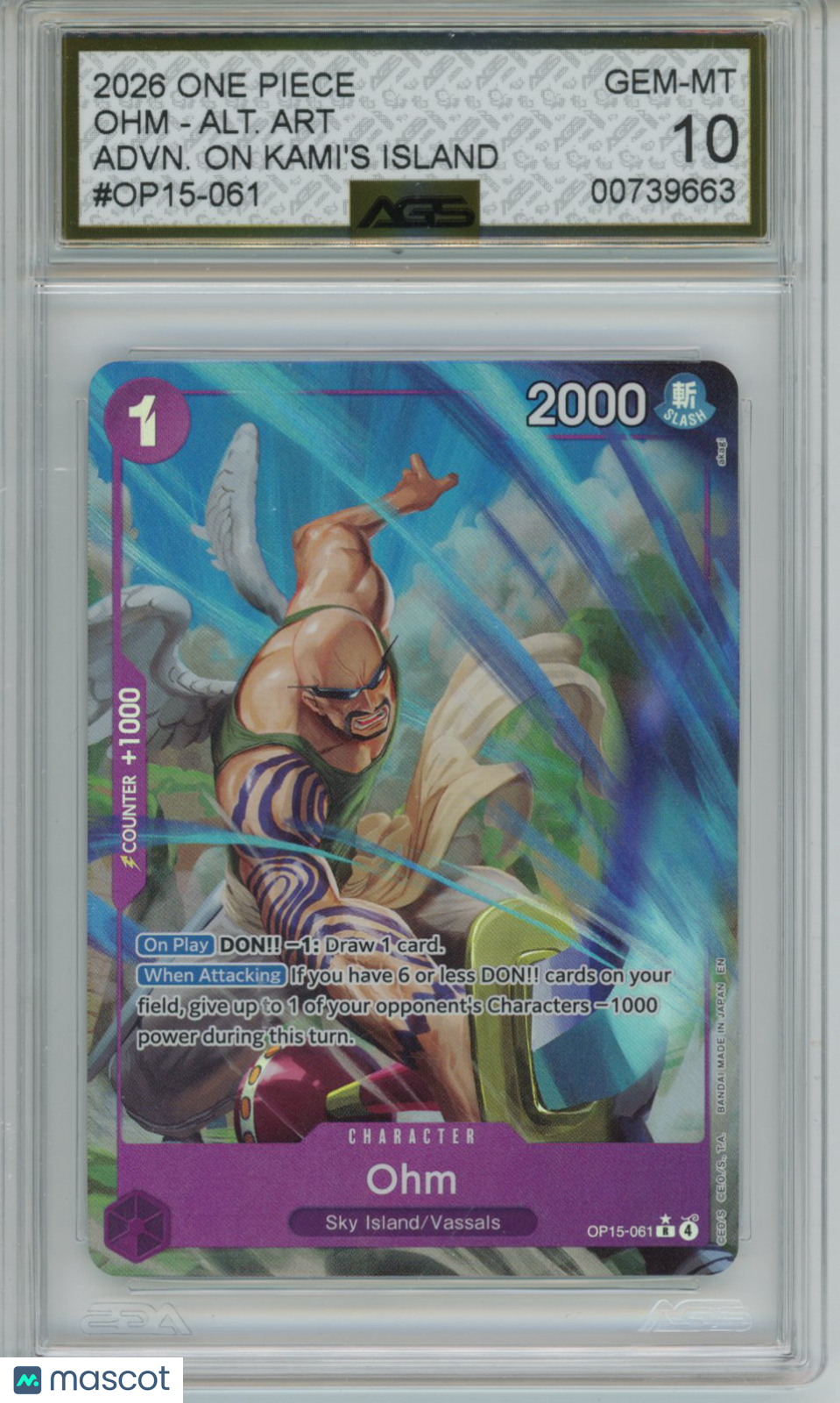2026 One Piece ADVENTURE ON KAMI'S ISLAND OHM OP15-061 ALT. ART AGS 10