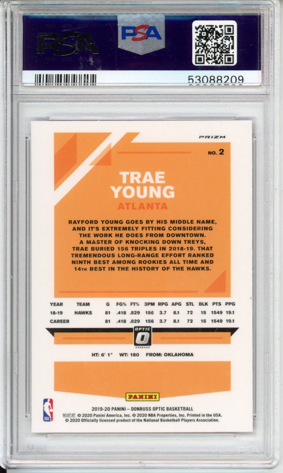 2019 Panini Donruss Optic Trae Young #2 Red Wave PSA 9