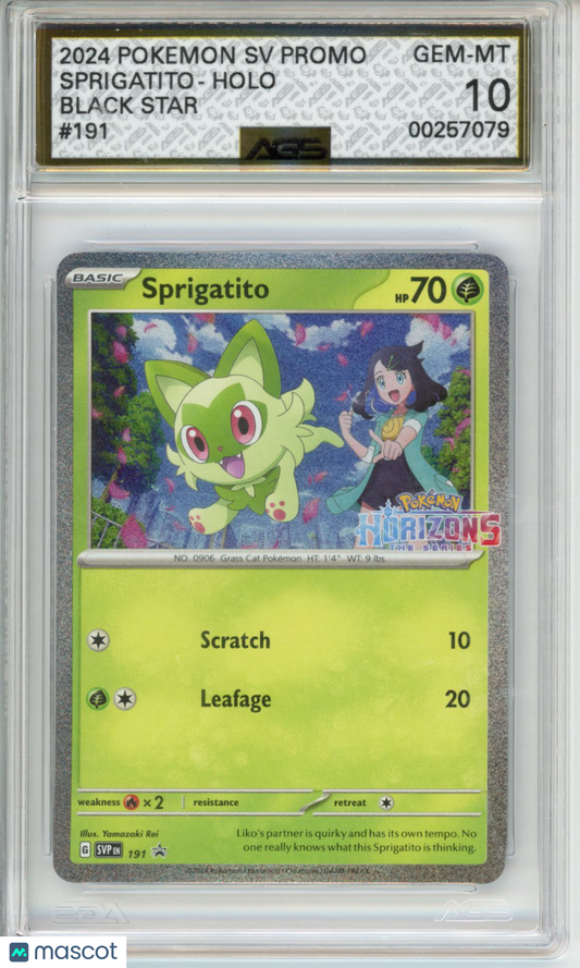 2024 Pokemon SCARLET AND VIOLET PROMOS SPRIGATITO #191 Horizons Stamp AGS 10