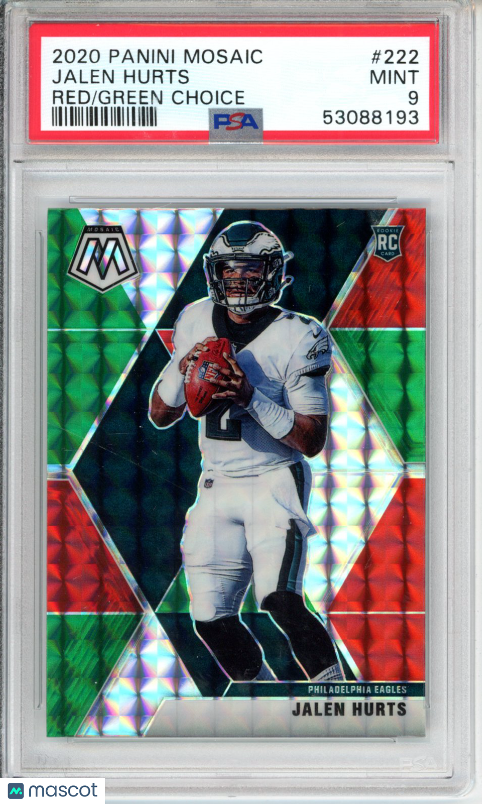 2020 Panini Mosaic Jalen Hurts #222 Red Green Choice PSA 9