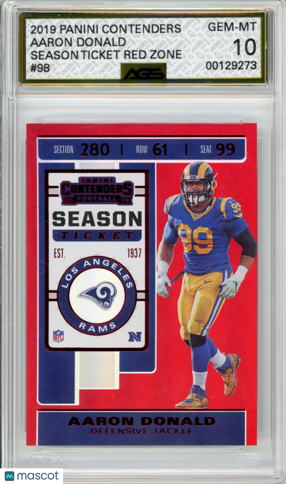 2020 Football 2019 Panini Contenders Aaron Donald #098 AGS 10