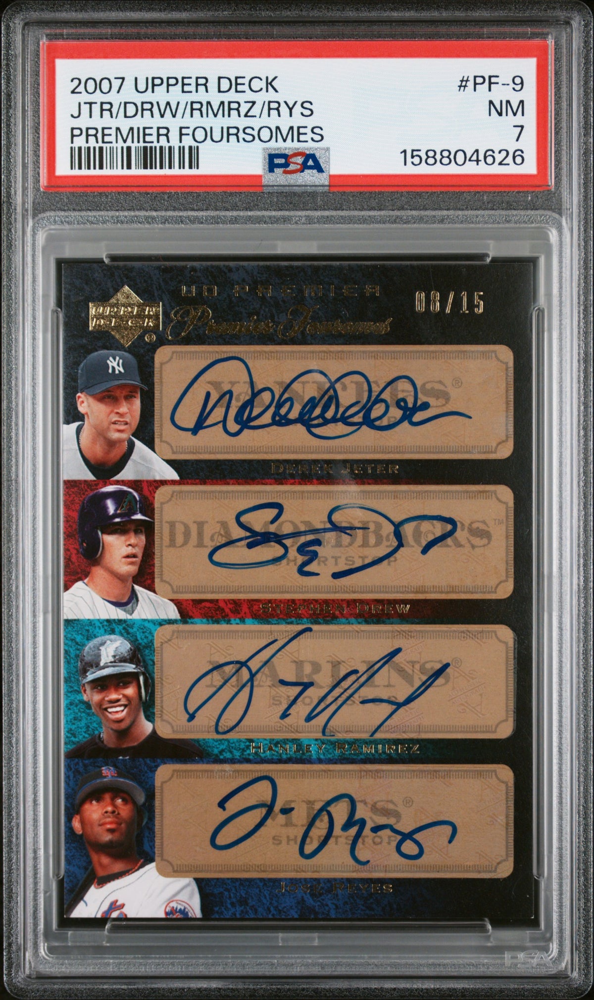 2007 Upper Deck Premier Foursomes Derek Jeter/Hanley Ramirez/Jose Reyes/Stephen Drew PF-9 English PSA 7
