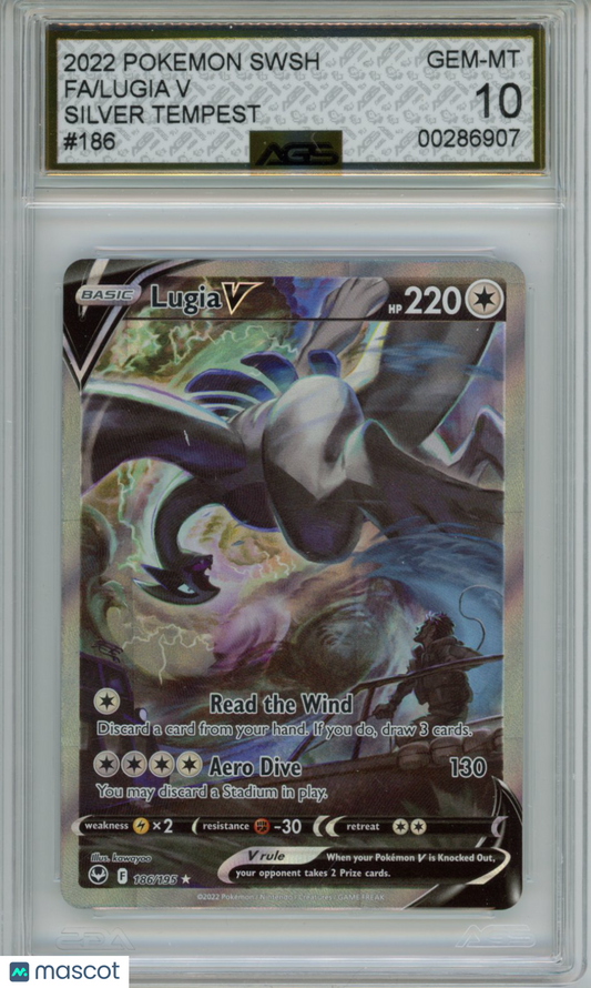 2022 Pokemon Silver Tempest Lugia V #186/195 AGS 10