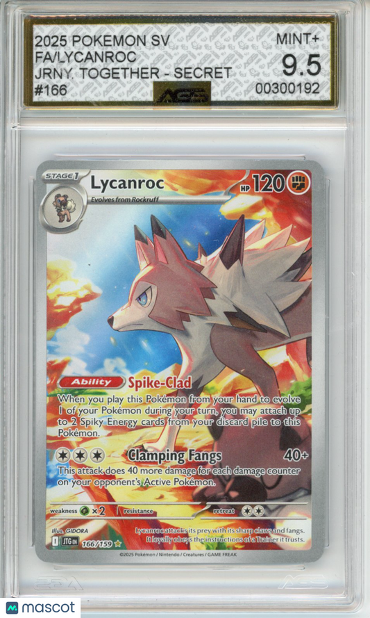 2025 Pokemon JOURNEY TOGETHER Lycanroc #166 AGS 9.5
