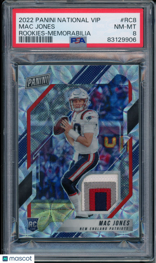2022 Panini National Vip Mac Jones #RC8 Rookies Memorabilia PSA 8