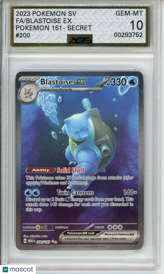2023 Pokemon 151 Blastoise ex #200 AGS 10