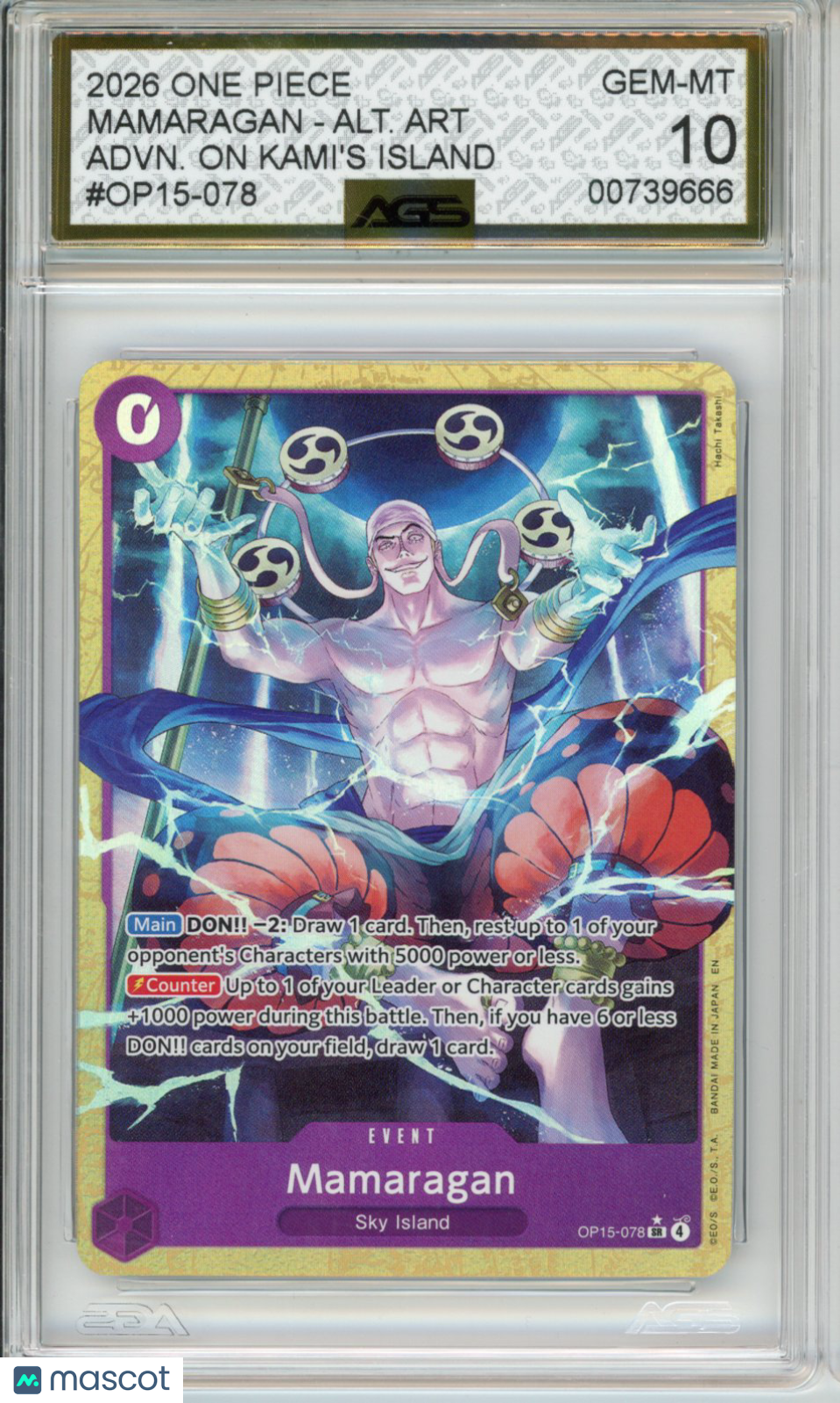 2026 One Piece ADVENTURE ON KAMI'S ISLAND MAMARAGAN OP15-078 ALT. ART AGS 10