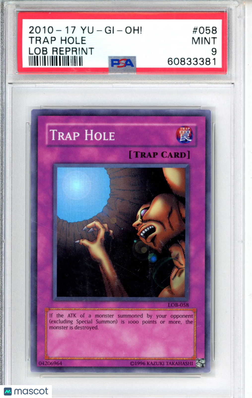 2010-2017 Yu-Gi-Oh! Legend Of Blue Eyes White Dragon Reprint Trap Hole #058 Lob Reprint PSA 9