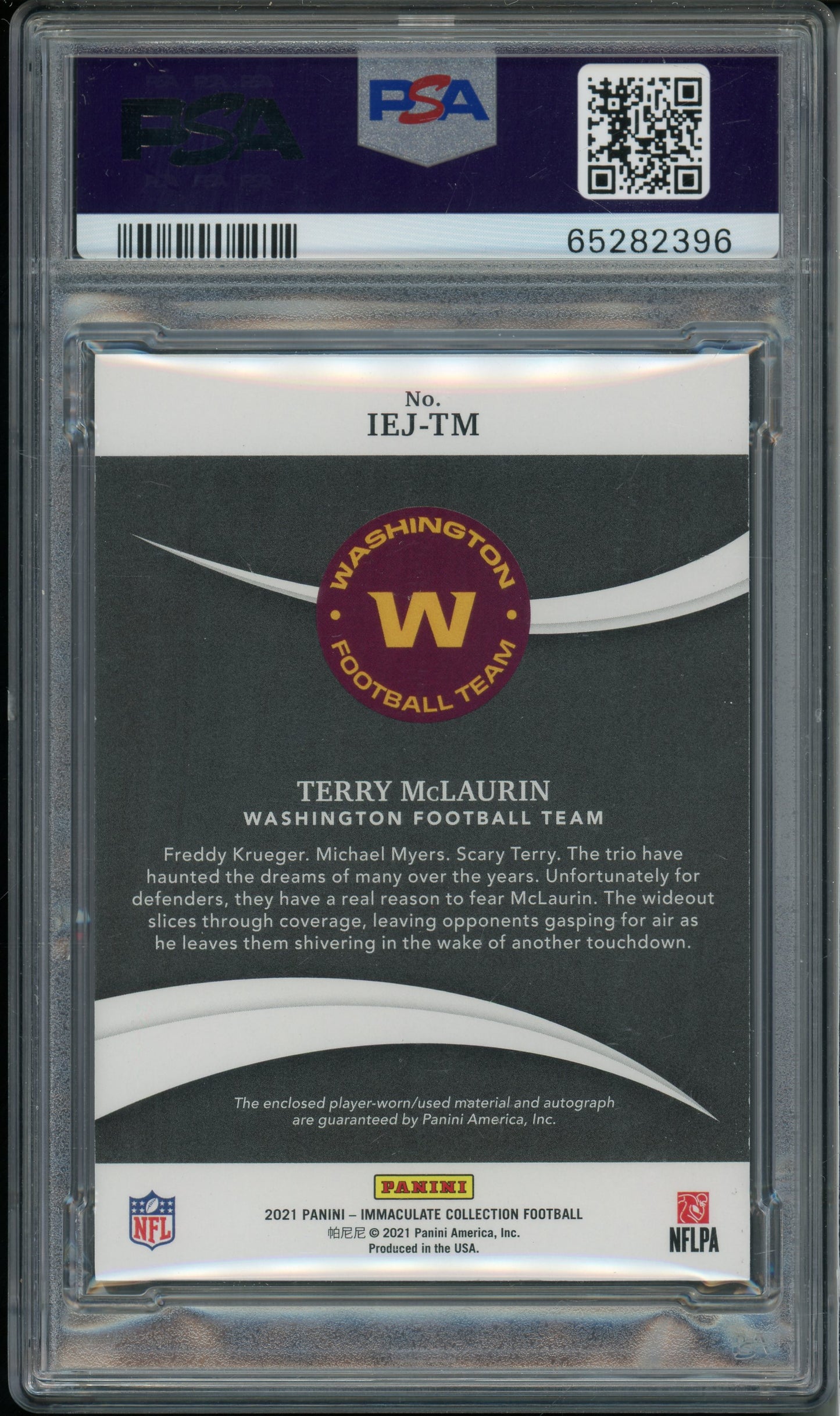 2021 Immaculate Collection Terry Mclaurin RPA Eye Black Jersey Auto PSA 10