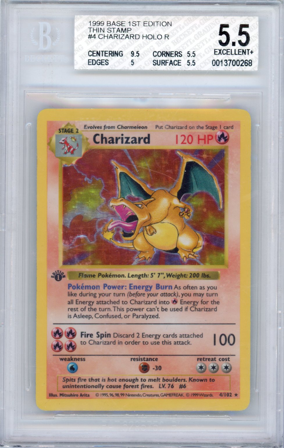1999 Base Set Charizard #4 1st Edition English BGS 5.5