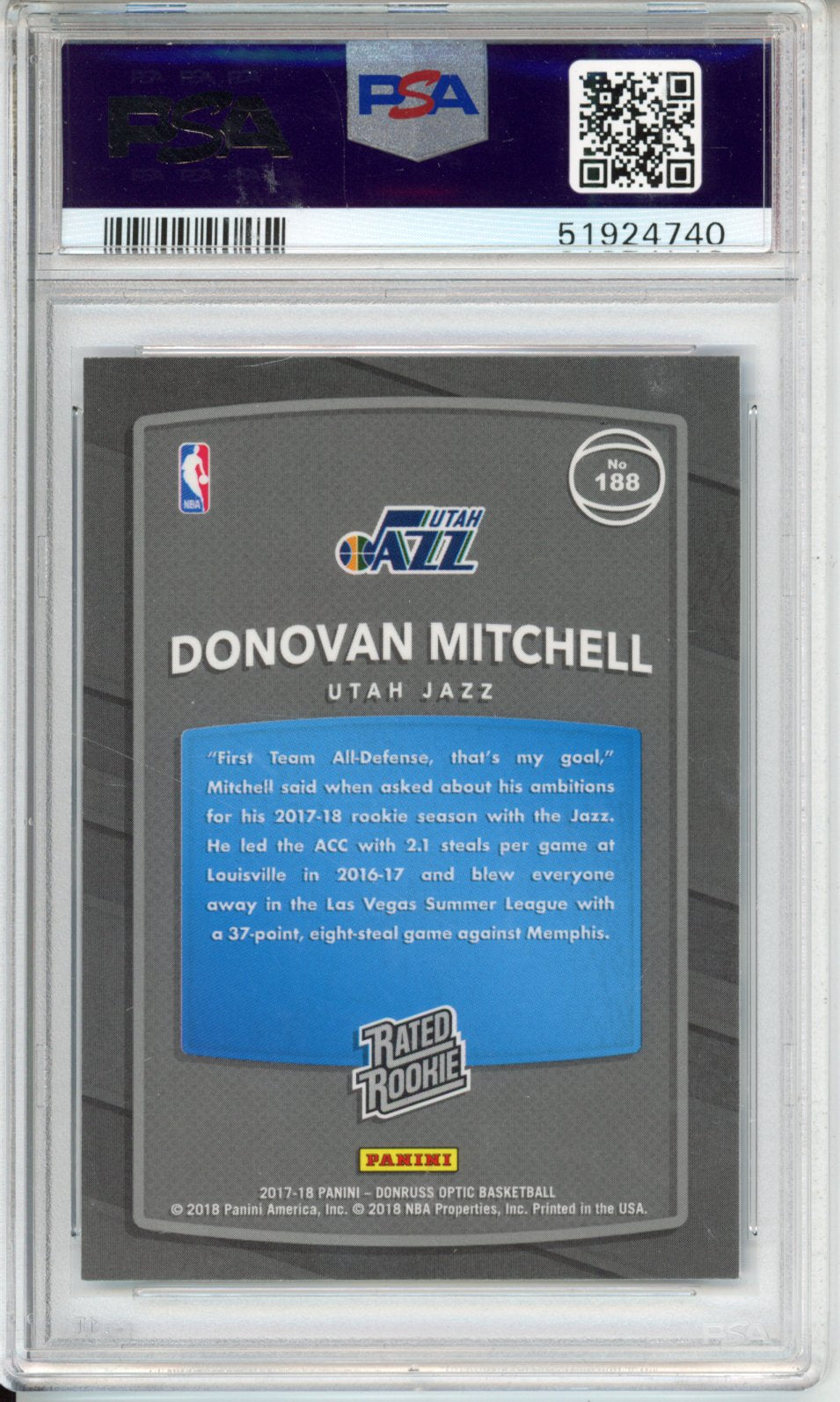 2017 Panini Donruss Optic Donovan Mitchell #188 PSA 10