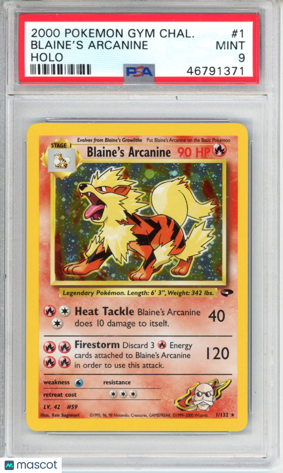 2000 Pokemon Gym Challenge Blaine's Arcanine #1 Holo PSA 9