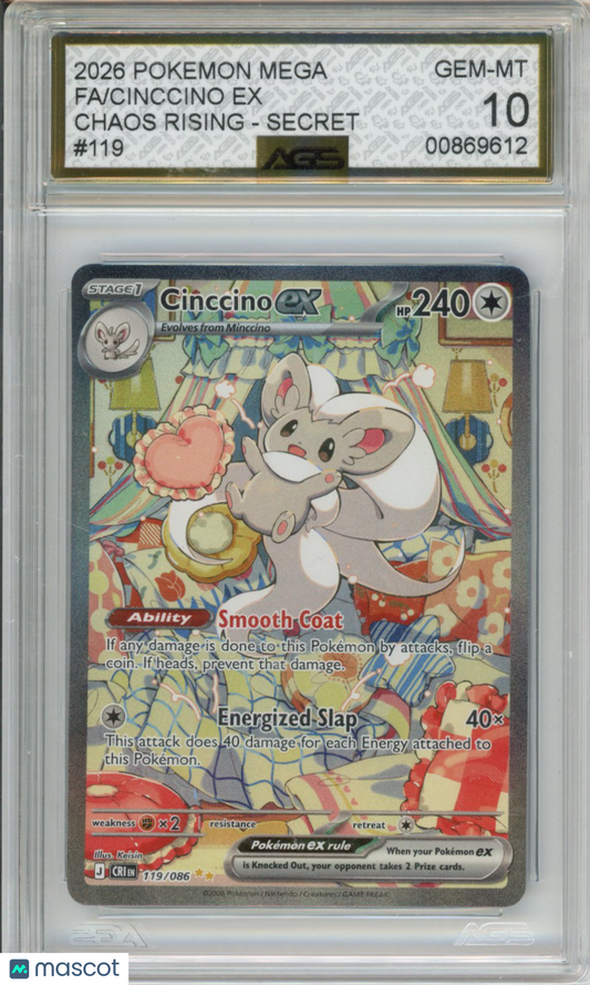 2026 Pokemon CHAOS RISING Cinccino ex #119 Unlimited AGS 10