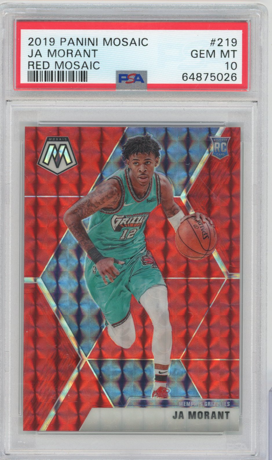 2019 Panini Panini Panini Panini Ja Morant Panini Mosaic Basketball Red #219 Mosaic Red English PSA 10