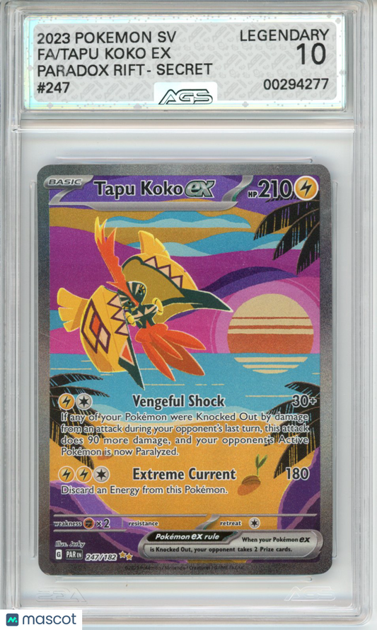2023 Pokemon Paradox Rift Tapu Koko ex #247 LEGENDARY AGS 10