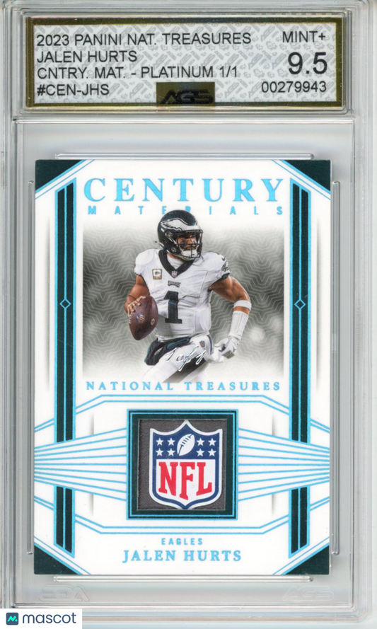 Football 2023 Panini National Treasures JALEN HURTS #CEN-JHS Shield 1/1 AGS 9.5