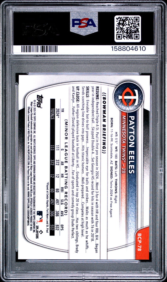 2025 Bowman Chrome Prospects Baseball Payton Eeles #BCP-78 Rose Gold Mini Diamond English PSA 8