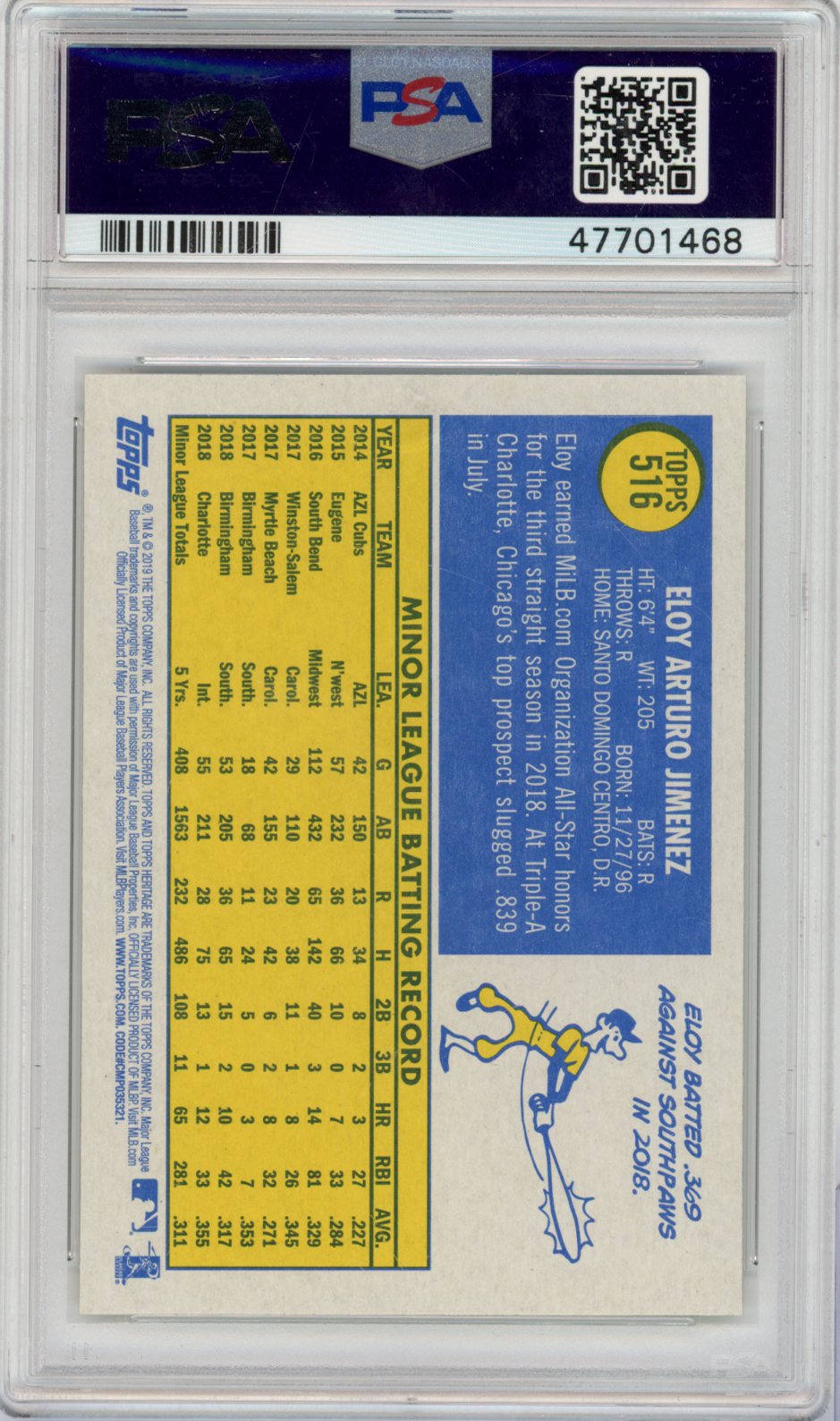 2019 Topps Heritage Baseball Eloy Jimenez #516 Heritage English PSA 10