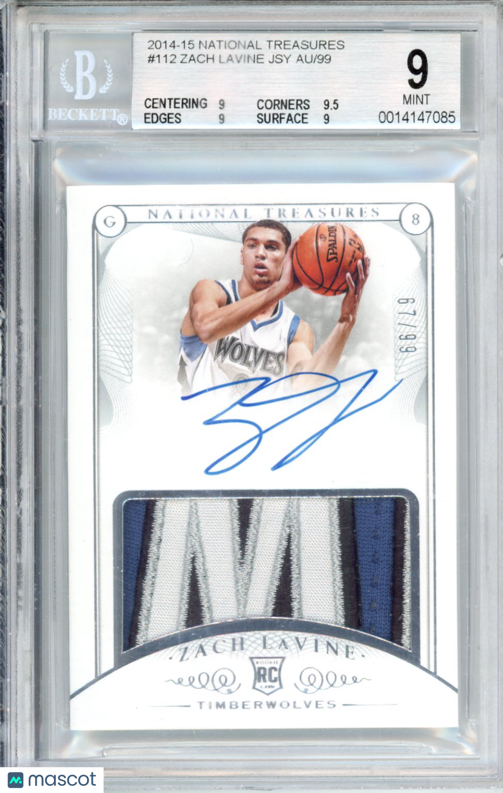 2014 Panini National Treasures Zach LaVine JSY #112 BGS 9 Auto 10