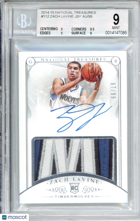2014 Panini National Treasures Zach LaVine JSY #112 /99 BGS 9 Auto 10