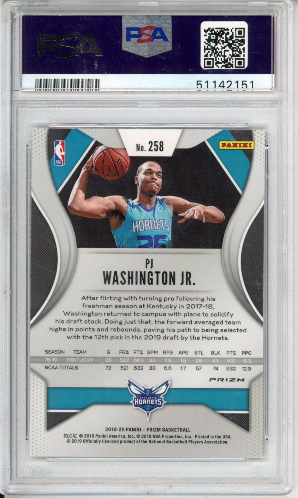 2019 Panini Prizm PJ Washington JR. #258 Ruby Wave PSA 10