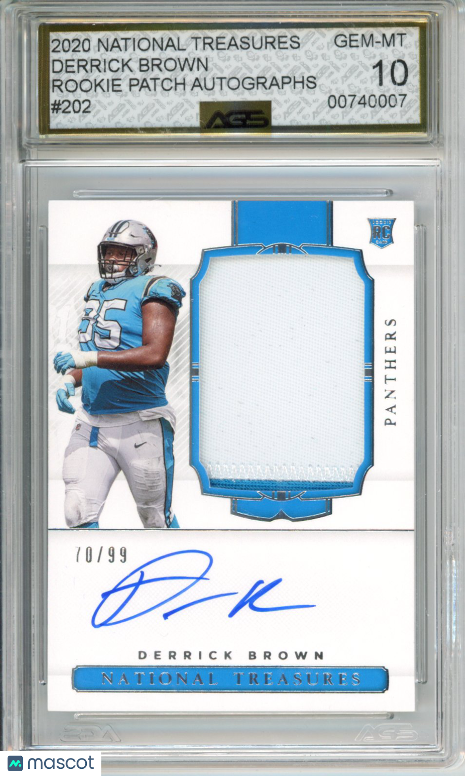 2020 Panini National Treasures DERRICK BROWN #202 ROOKIE PATCH AUTOGRAPHS AGS 10