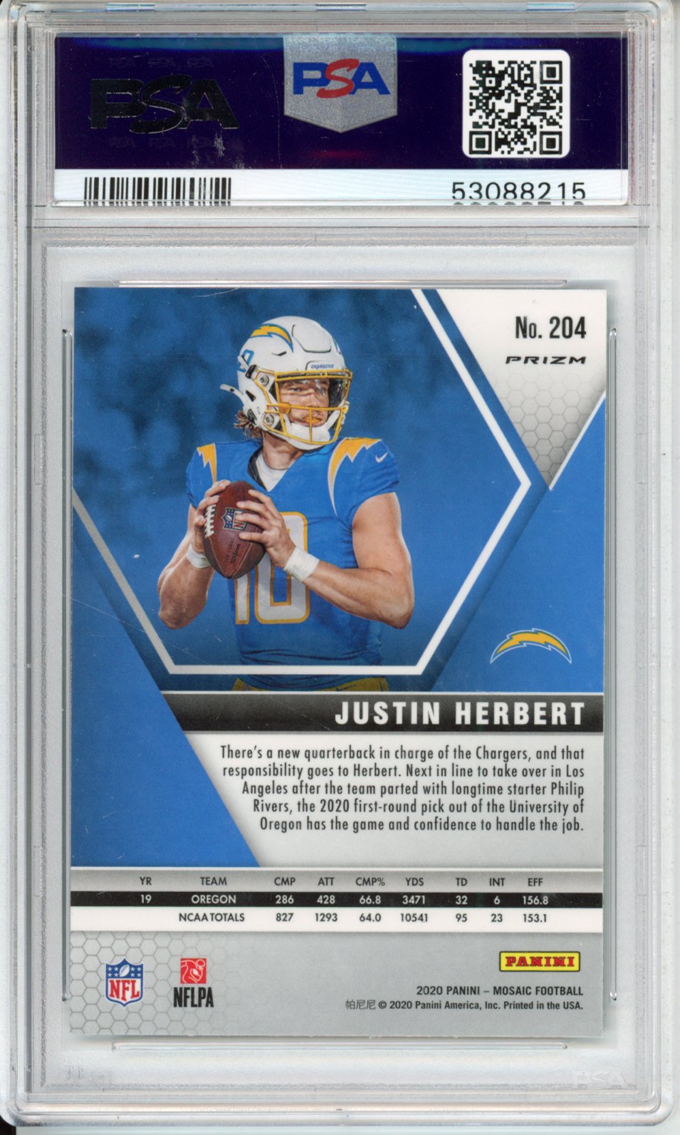 2020 Panini Mosaic Justin Herbert #204 Green PSA 9