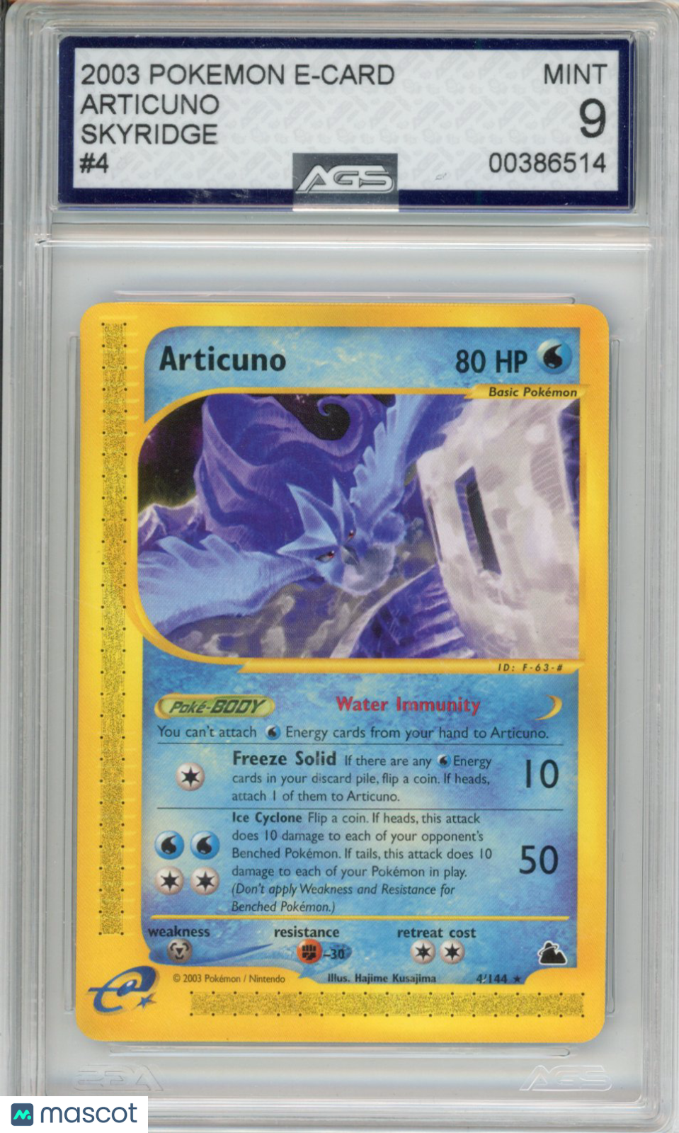 2003 Pokemon Skyridge Articuno #004 Unlimited AGS 9