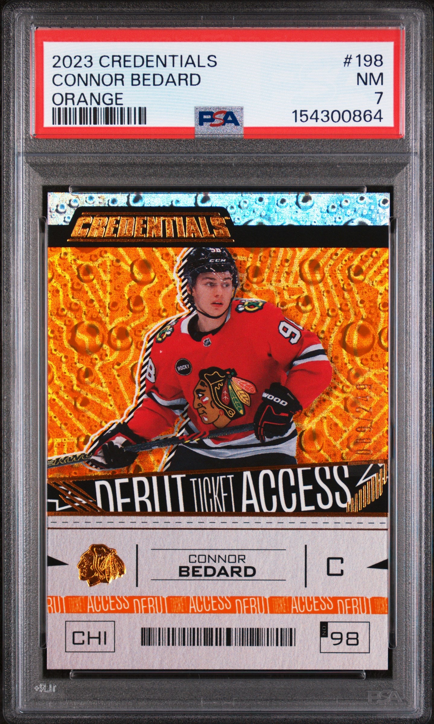 2023 unknown Upper Deck Credentials Connor Bedard Orange 198 English PSA 7