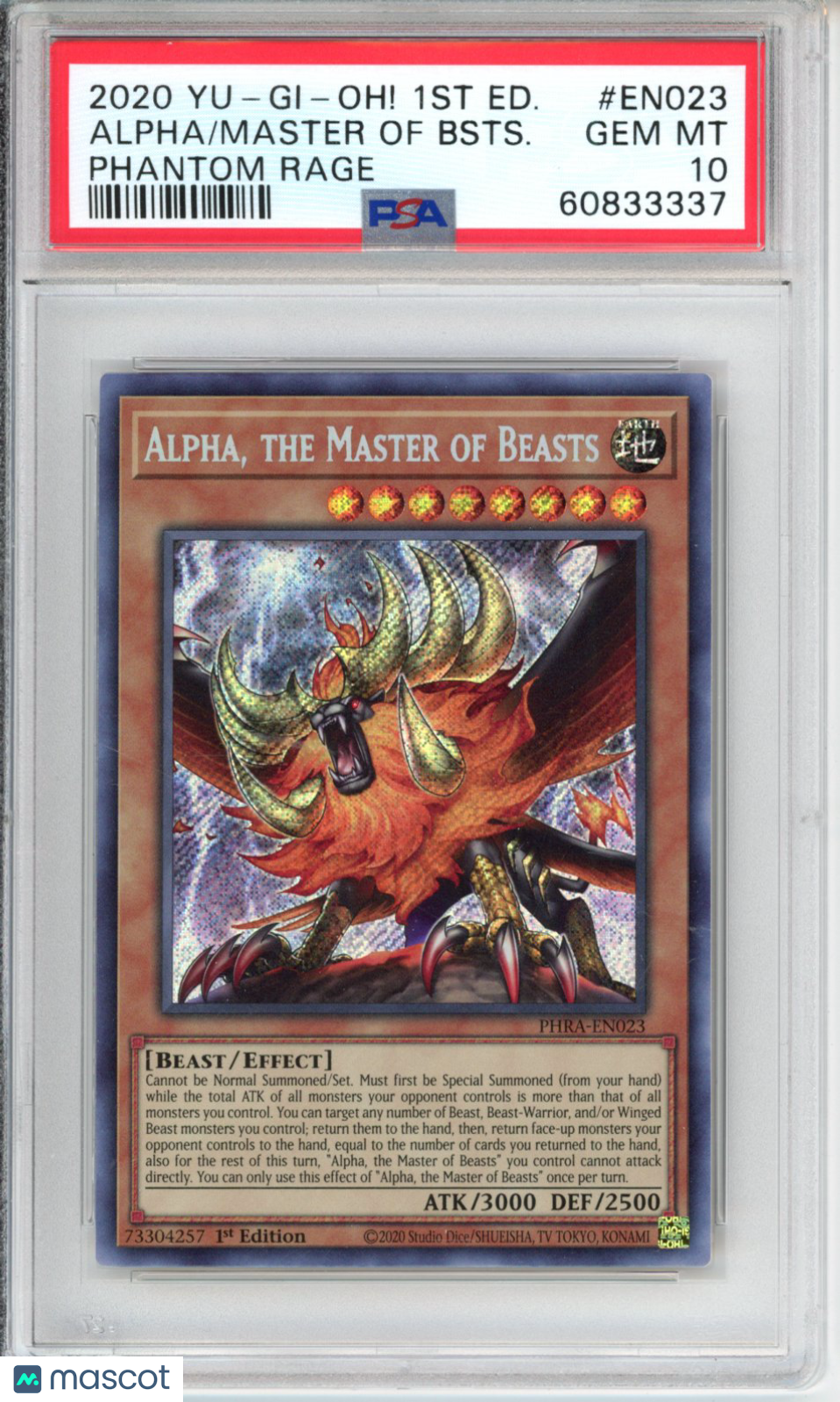 2020 Yu-Gi-Oh! Phra-Phantom Rage Master Of Bsts. Alpha #EN023 1st ed. PSA 10