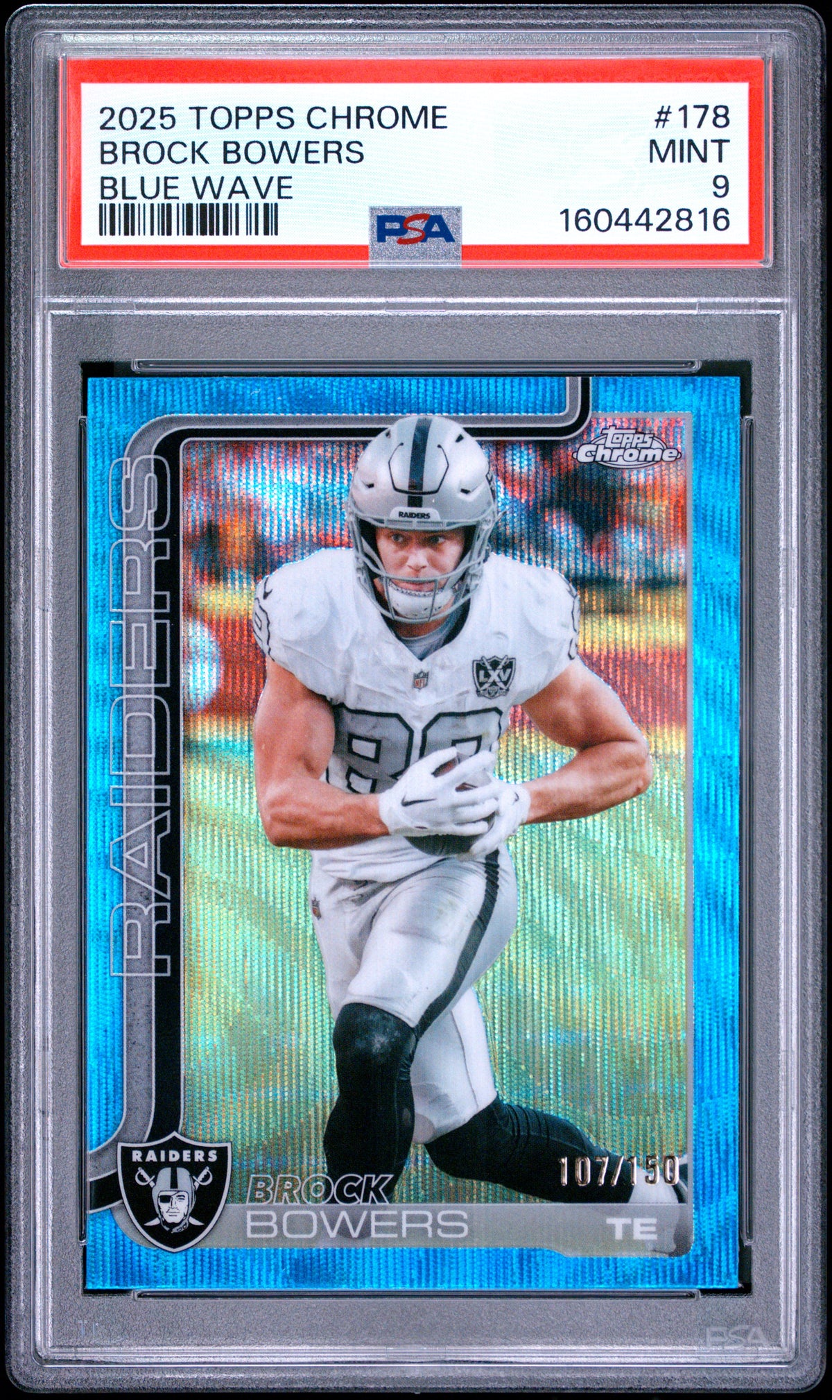 2025 Topps Chrome Football Brock Bowers #178 Blue Wave Refractor English PSA 9