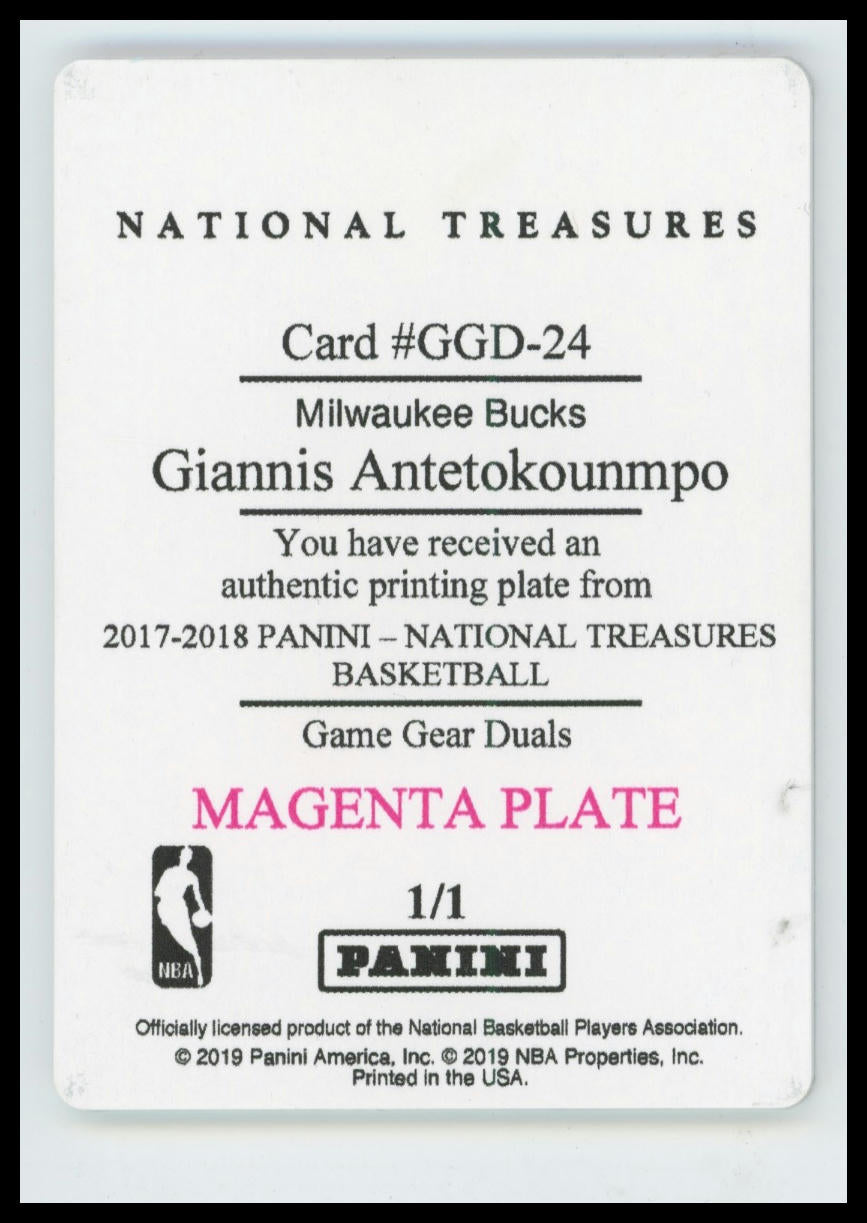 2019 National Treasures Giannis Antetokounmpo Mag Print Plate